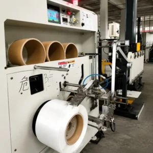 Automated manufacturing machine producing high strength polyester composite strapping in factory