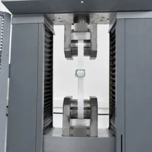 System joint strength test of polyester composite strap locked with steel wire buckle on machine