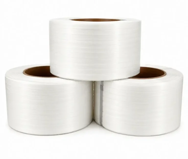 Three rolls of heavy duty composite corded strapping, high strength non metallic band for packaging