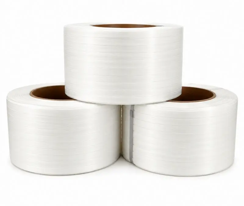 Three rolls of heavy duty composite corded strapping, high strength non metallic band for packaging