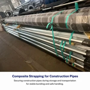 Heavy duty packing strap bundling long steel pipes and tubes for transportation and logistics