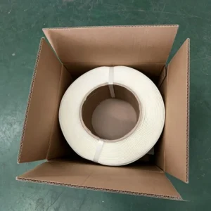 Single roll of polyester cord strap packaged inside heavy duty cardboard box for secure shipping