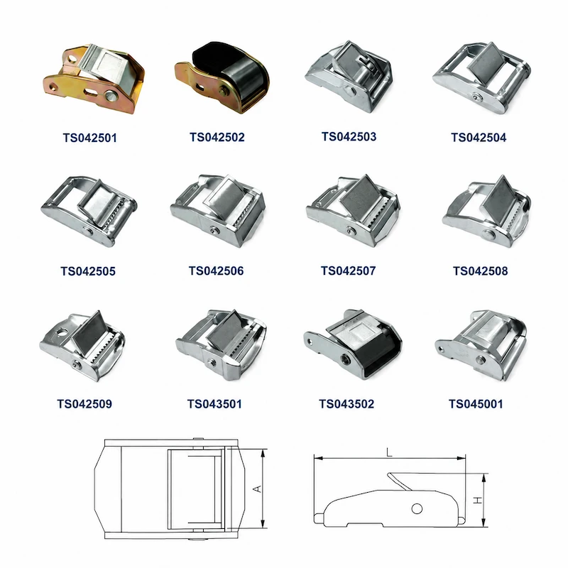 Cam buckle types for webbing strap applications