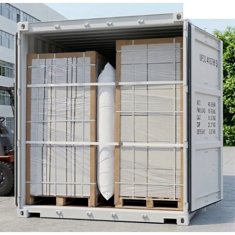 Container lashing system using dunnage air bag to prevent cargo movement during sea freight transportation