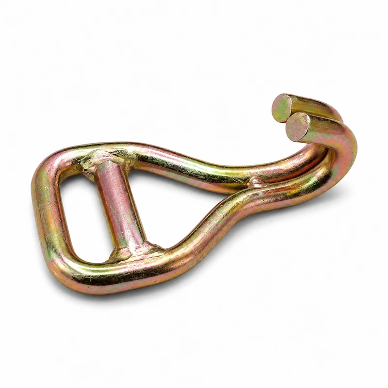 Reinforced J hook with crossbar for cargo lashing and webbing strap applications