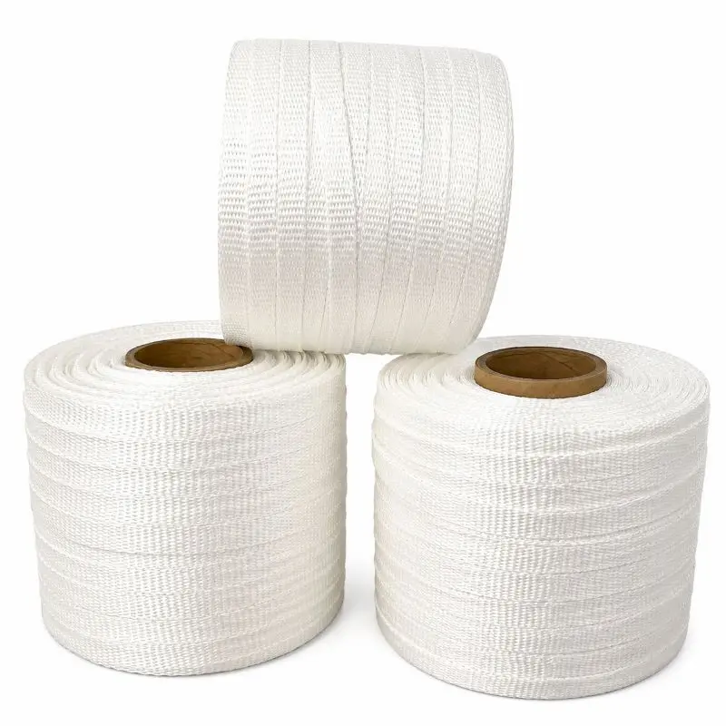 Polyester woven strapping rolls for heavy duty cargo securing applications