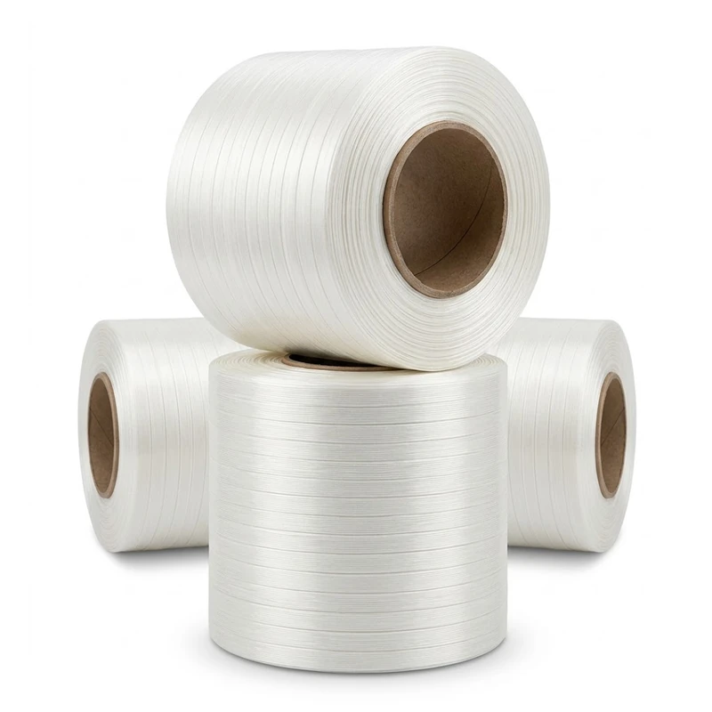 Hot melt polyester strapping rolls for industrial packaging and cargo securing