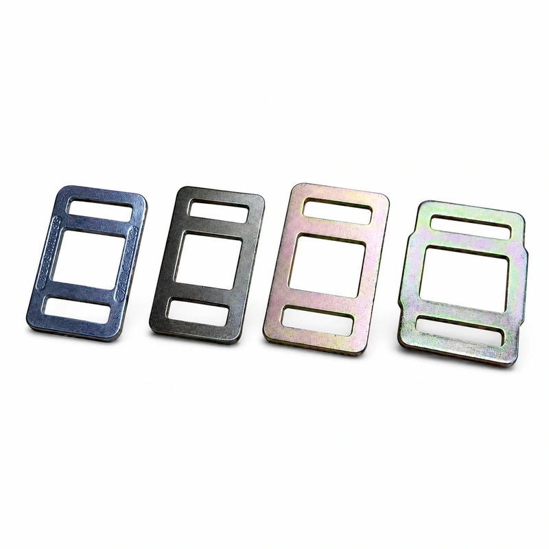 Lashing flat buckle range made of high strength steel for woven lashing and cargo securing systems
