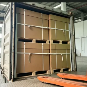 Polyester container lashing system securing palletized cargo during transportation