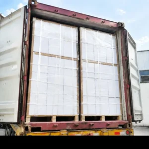 Polyester woven strapping loaded in container for international cargo shipment