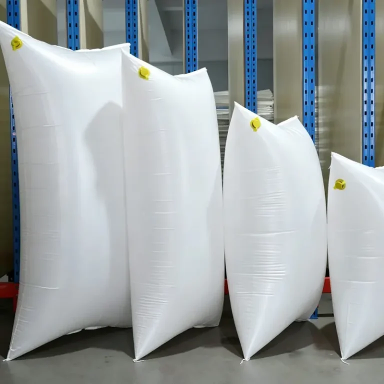 PP woven dunnage air bags in multiple sizes for container cargo securing and load stabilization.