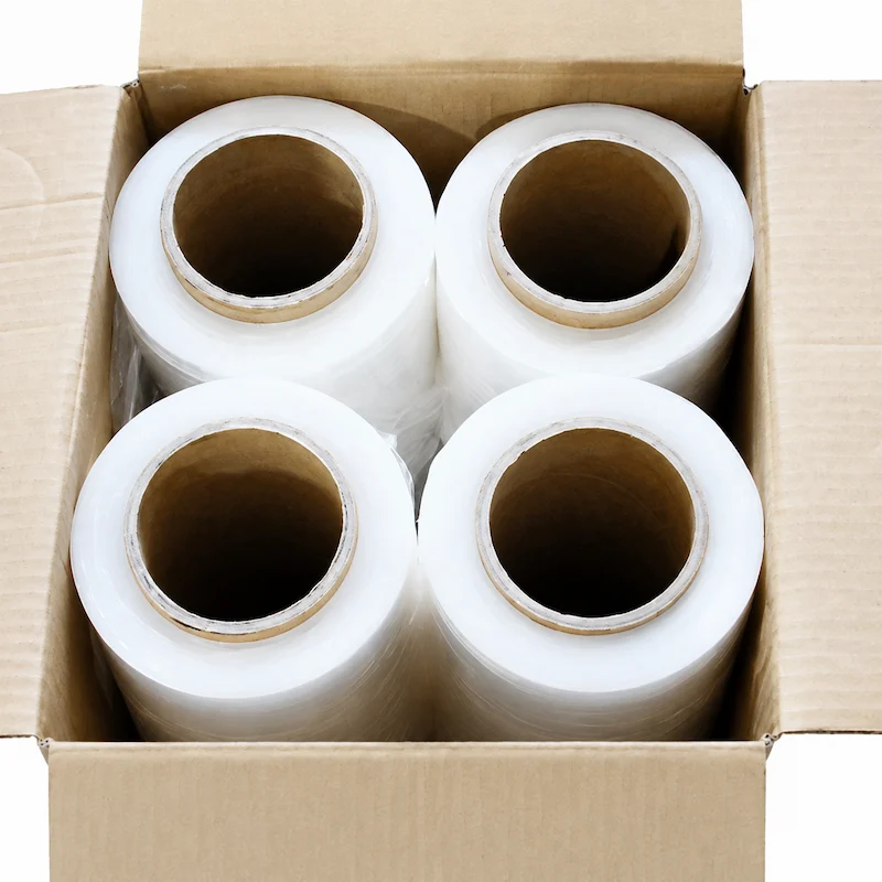 Stretch film rolls packed in export carton for industrial pallet wrapping supply