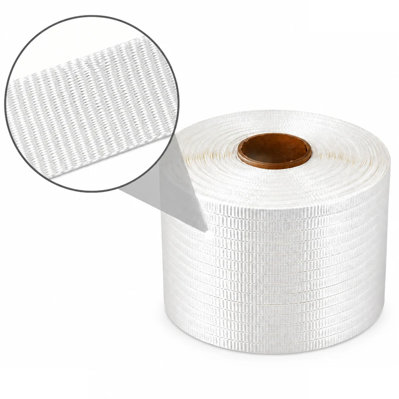Woven Polyester Strapping Roll showing fiber texture and surface detail