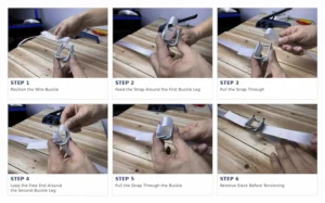 How to thread composite strapping through a galvanized wire buckle